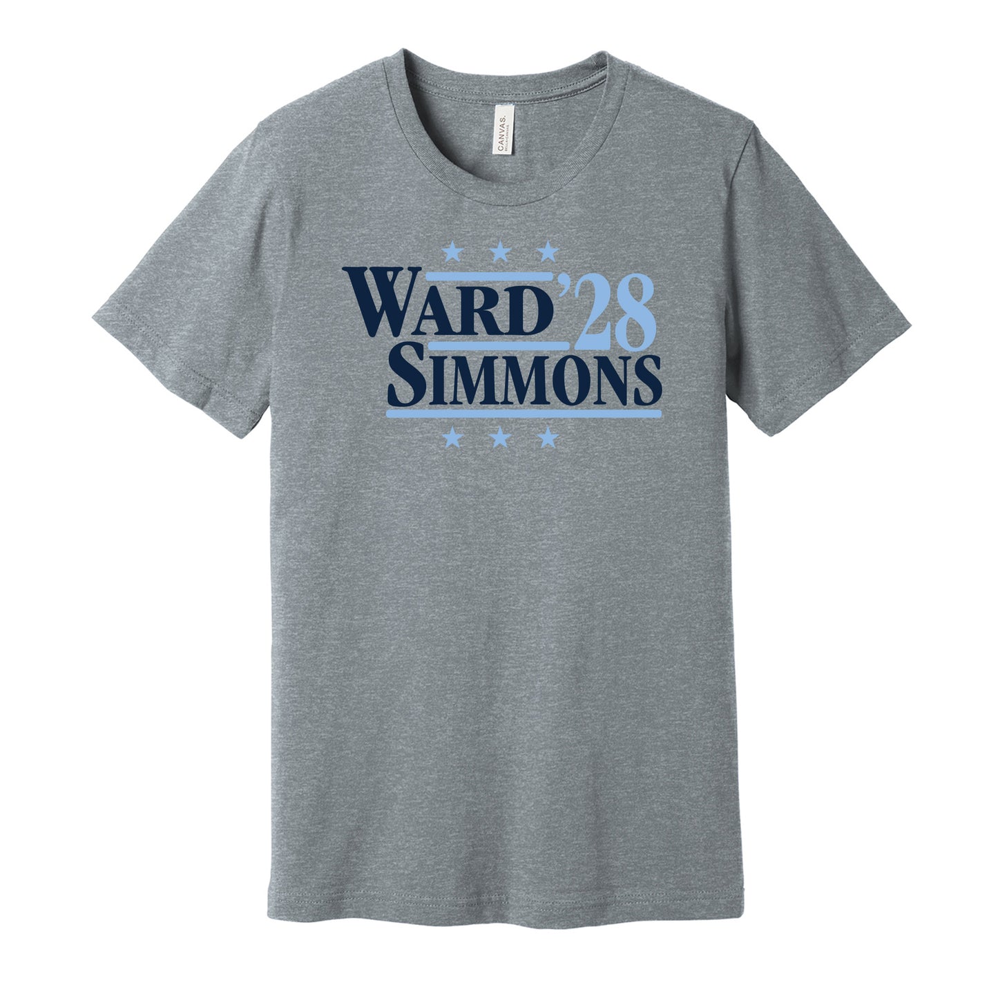 Tennessee Titans retro political campaign parody grey t-shirt featuring Cam Ward and Jeffery Simmons '28, designed in a vintage election style by Hyper Than Hype Shirts.