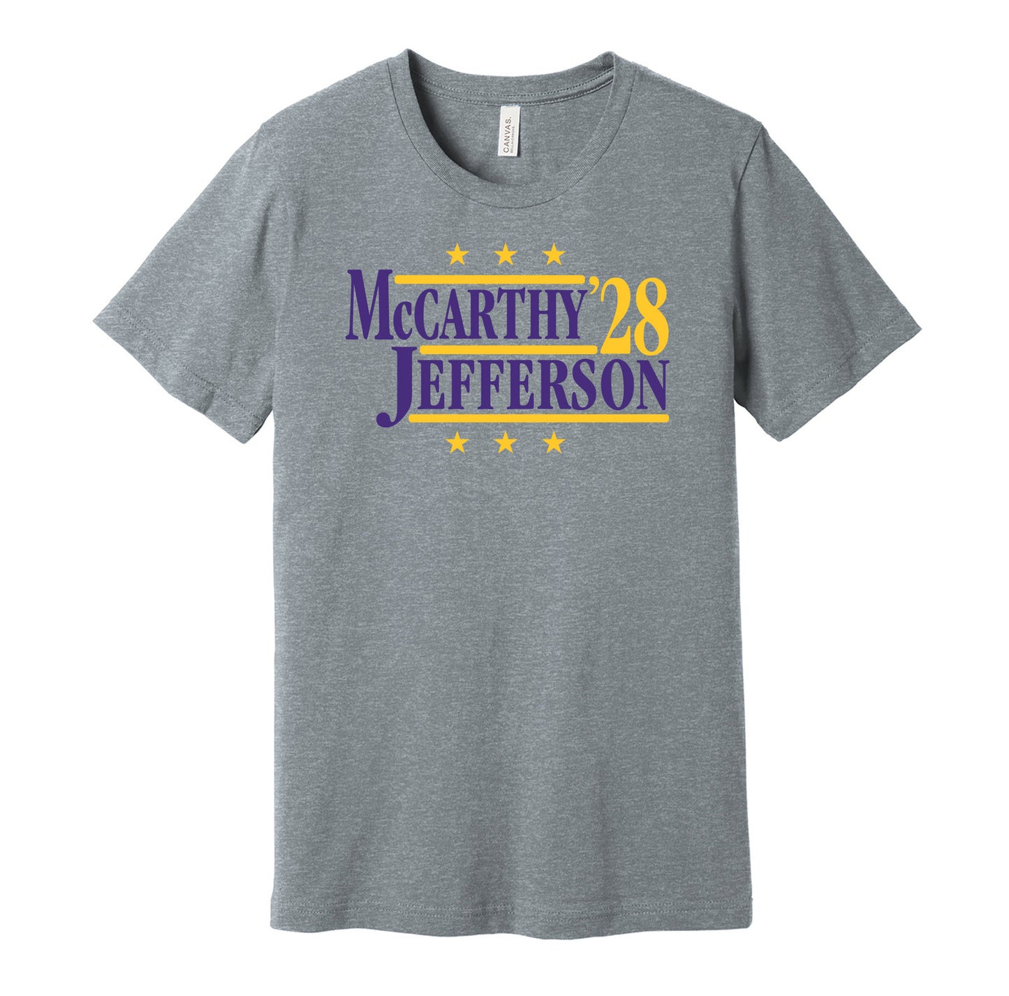 mccarthy jefferson '28 for president 2028 minnesota vikings fan election parody grey shirt