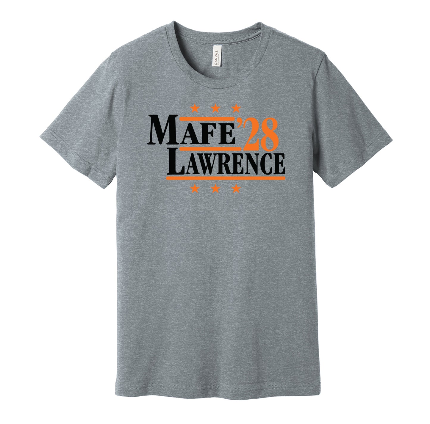 Cincinnati Bengals retro political campaign parody grey t-shirt featuring Boye Mafe and Dexter Lawrence '28, designed in a vintage election style by Hyper Than Hype Shirts.