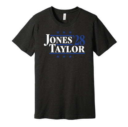 daniel jones taylor '28 for president 2028 indianapolis colts fan black shirt election parody tee 2026 season gameday