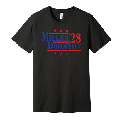 New York Rangers retro political campaign parody black t-shirt featuring J.T. Miller and Pavel Dorofeyev '28