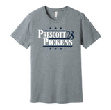 dak prescott pickens '28 dallas cowboys fan grey shirt football gameday tee for president