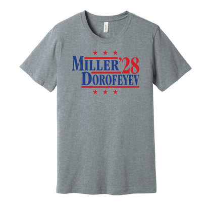 New York Rangers retro political campaign parody grey t-shirt featuring J.T. Miller and Pavel Dorofeyev '28