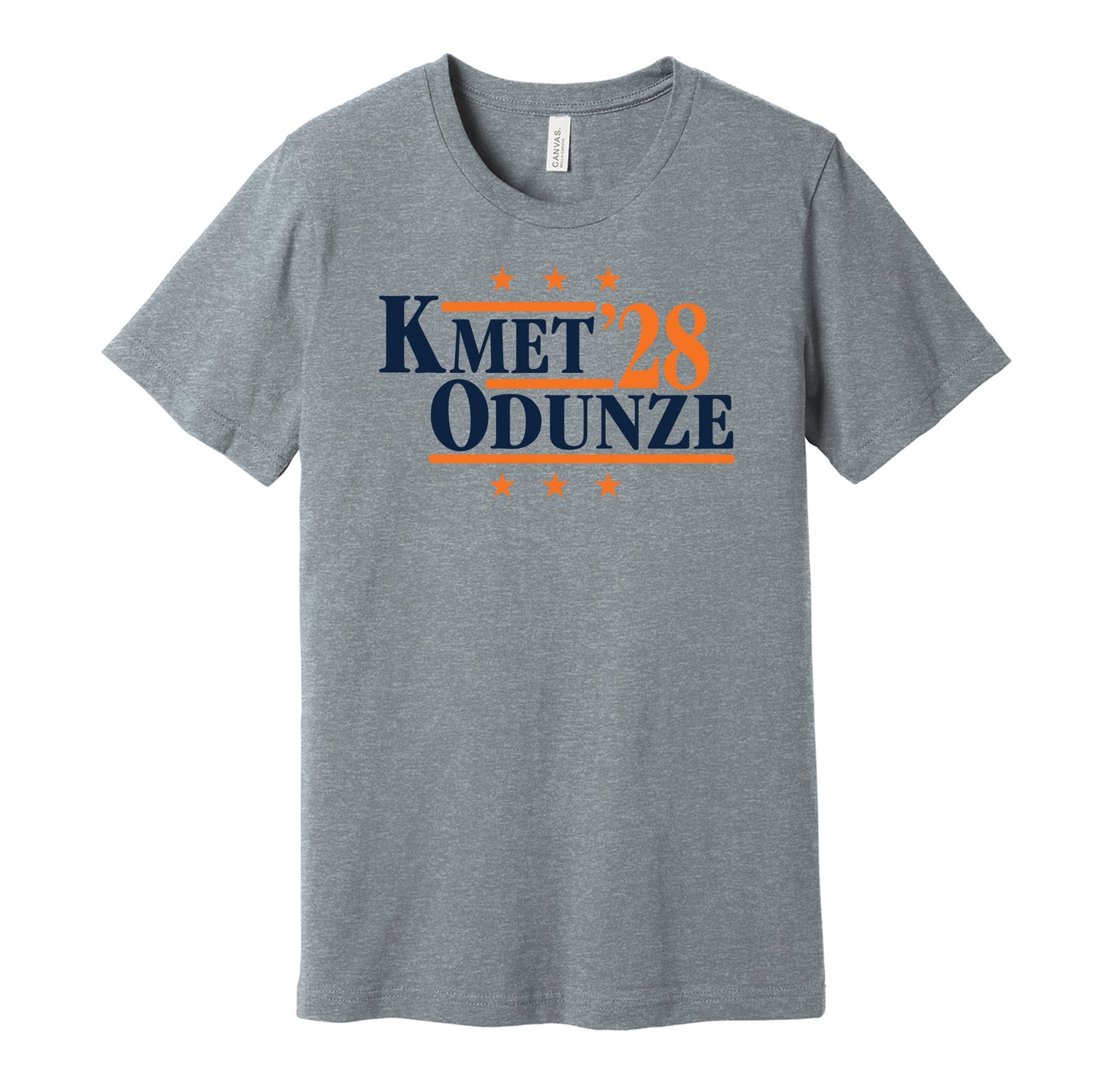 Chicago Bears retro political campaign parody grey t-shirt featuring Cole Kmet and Rome Odunze '28, designed in a vintage election style by Hyper Than Hype Shirts.