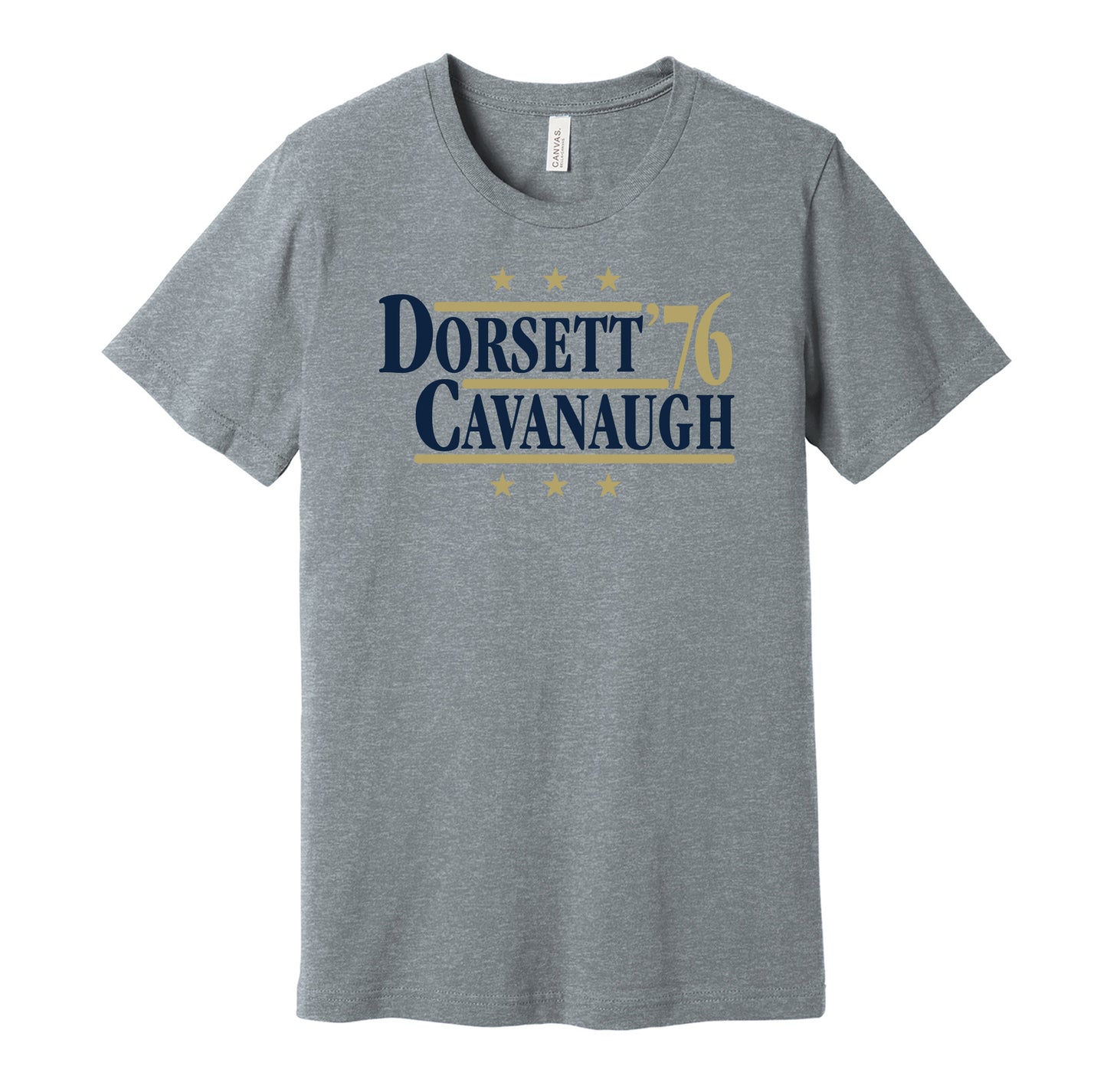 Pittsburgh Panthers retro political campaign parody grey t-shirt featuring Tony Dorsett and Matt Cavanaugh '76, designed in a vintage election style by Hyper Than Hype Shirts.