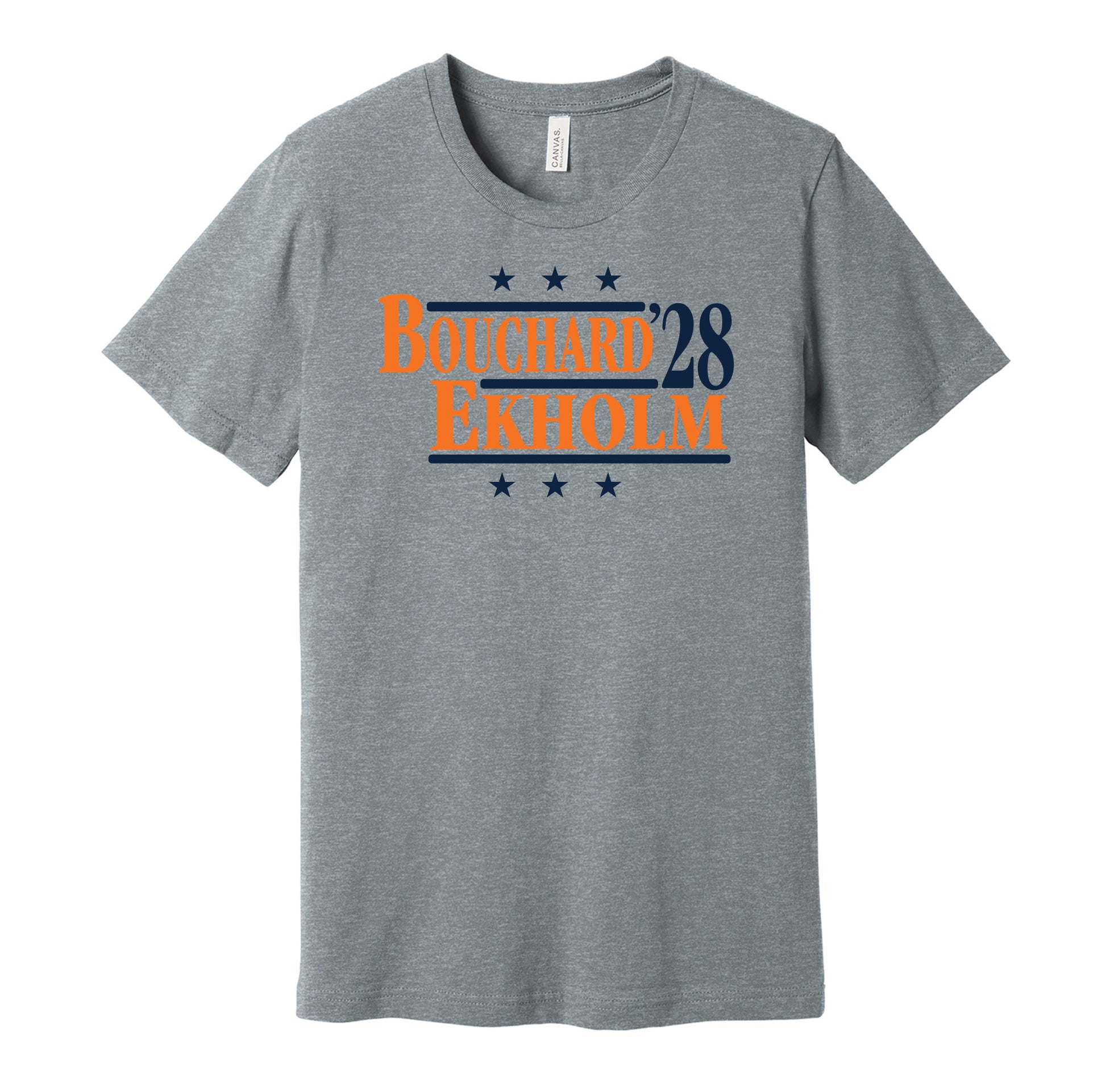 bouchard ekholm '28 for president 2028 edmonton oilers fan grey shirt gameday tee