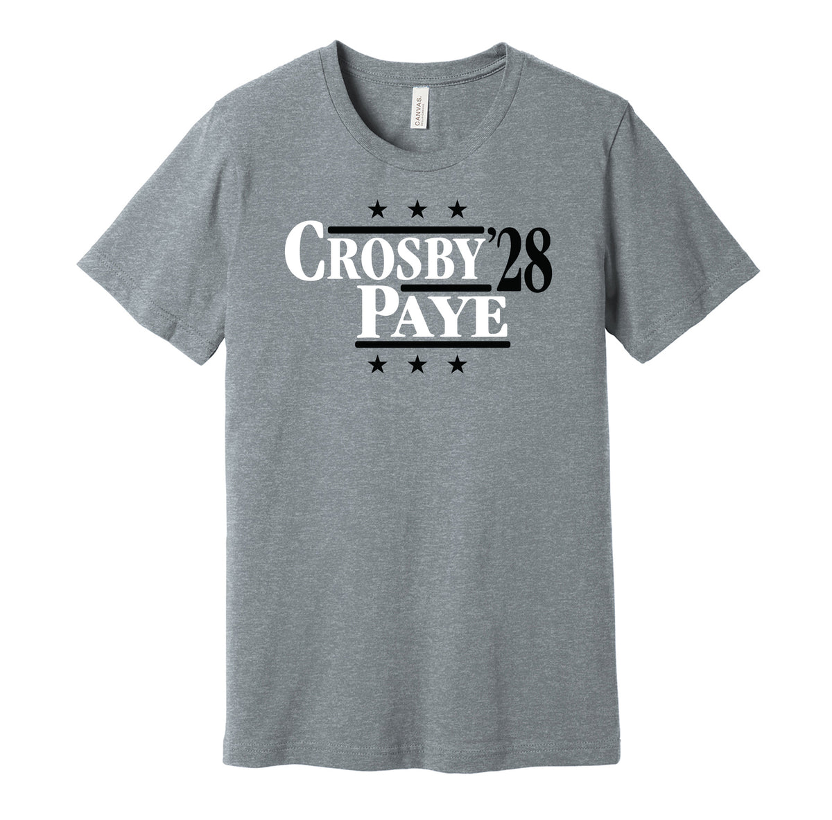 Las Vegas Raiders retro political campaign parody grey t-shirt featuring Maxx Crosby and Kwity Paye '28, designed in a vintage election style by Hyper Than Hype Shirts.