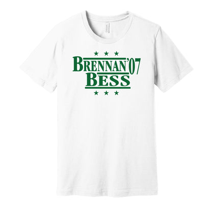 Hawaii Rainbow Warriors retro political campaign parody white t-shirt featuring Colt Brennan and Davone Bess '07, designed in a vintage election style by Hyper Than Hype Shirts.