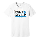 rico dowdle mcmillan '28 for president carolina panthers football fan white shirt gameday tee 2026 2028