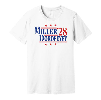 New York Rangers retro political campaign parody white t-shirt featuring J.T. Miller and Pavel Dorofeyev '28