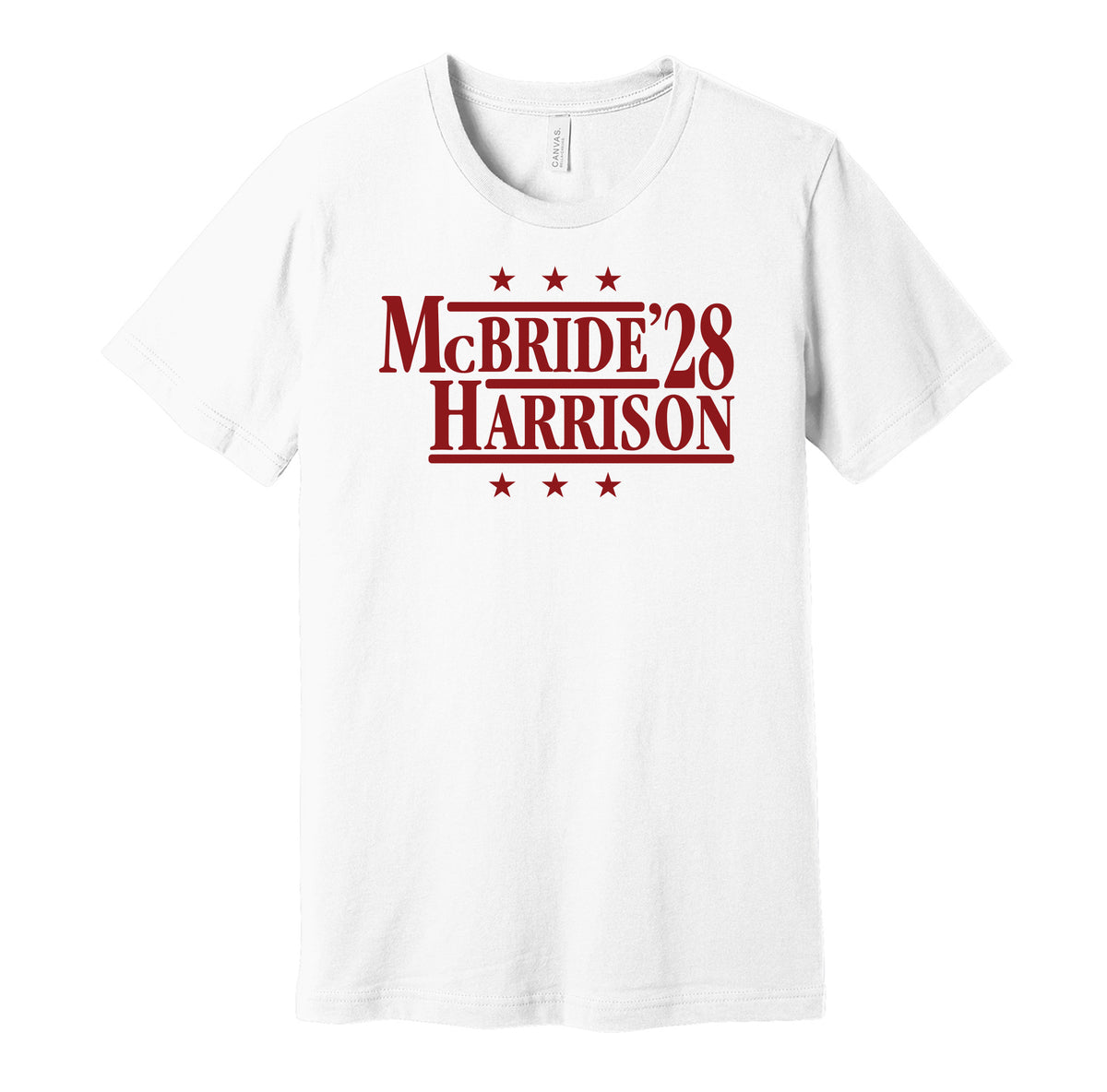 Arizona Cardinals retro political campaign parody white t-shirt featuring Marvin Harrison Jr. and Trey McBride '28, designed in a vintage election style by Hyper Than Hype Shirts.
