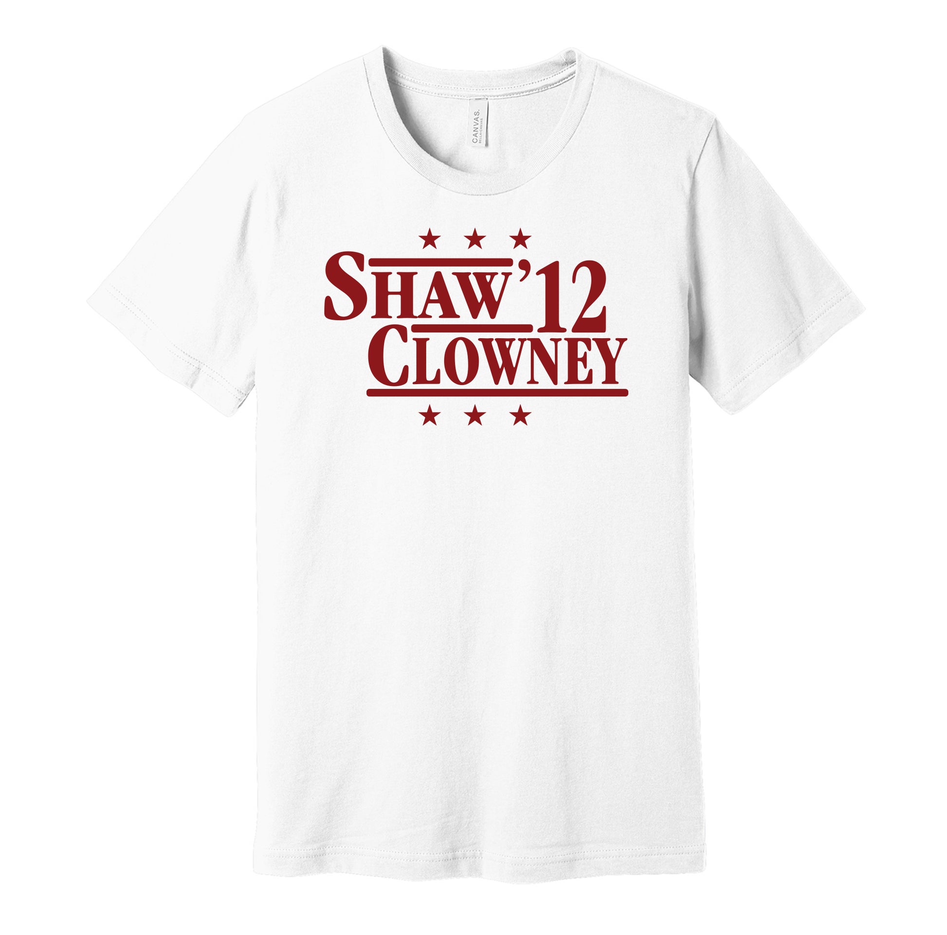South Carolina Gamecocks retro political campaign parody white t-shirt featuring Connor Shaw and Jadeveon Clowney '12, designed in a vintage election style by Hyper Than Hype Shirts.