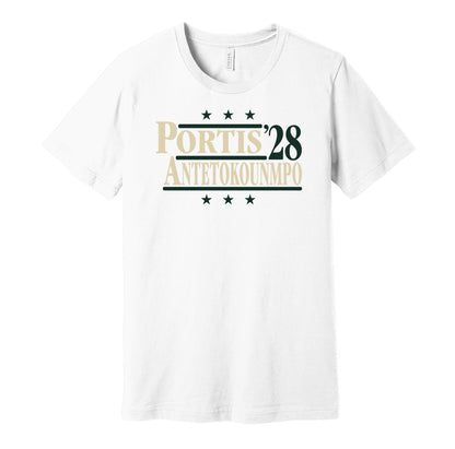 portis giannis antetokounmpo '28 for president 2028 milwaukee bucks fan election parody white shirt