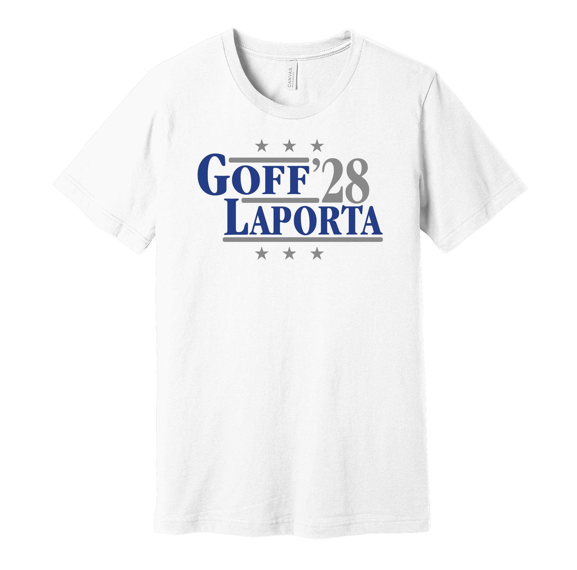 jared goff sam laporta for president 2028 detroit lions fan parody white shirt
