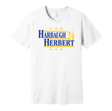 coach jim harbaugh justin herber for president 2024 los angeles chargers retro throwback white shirt
