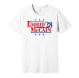 embiid mccain '28 for president 2028 philadelphia 76ers sixers fan election parody white shirt