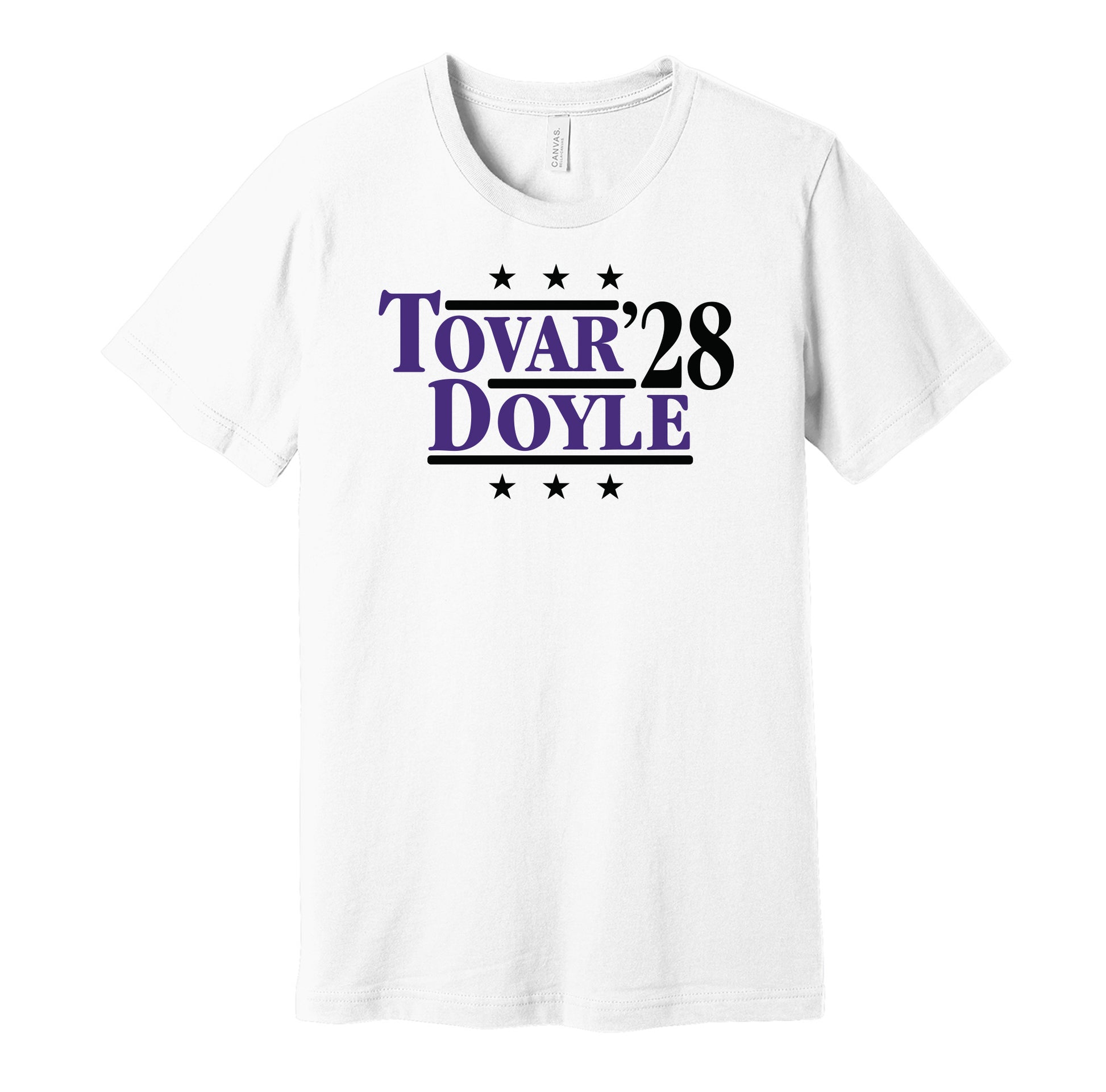 Colorado Rockies retro political campaign parody white t-shirt featuring Ezequiel Tovar and Brenton Doyle '28, designed in a vintage election style by Hyper Than Hype Shirts.