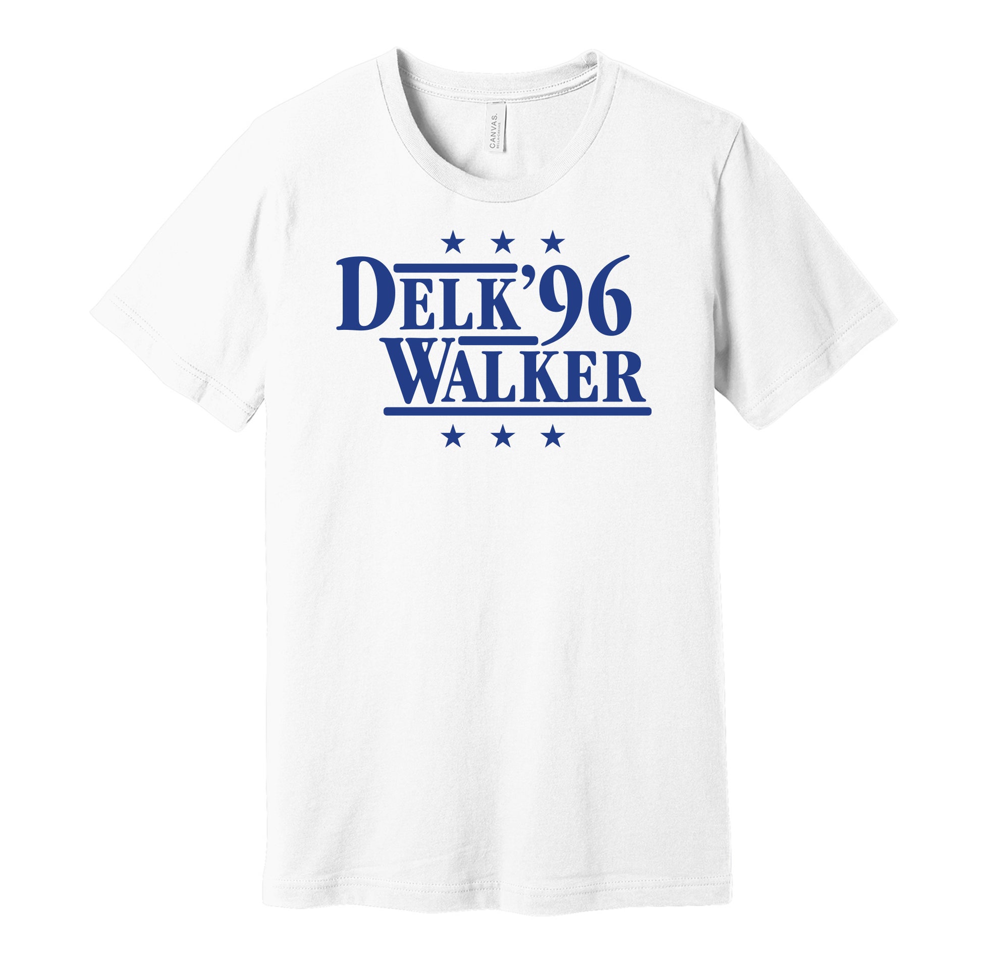 Kentucky Wildcats retro political campaign parody white t-shirt featuring Tony Delk and Antoine Walker '96, designed in a vintage election style by Hyper Than Hype Shirts.