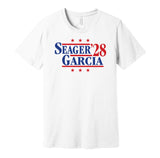 seager garcia '28 for president 2028 texas rangers fan election parody white shirt