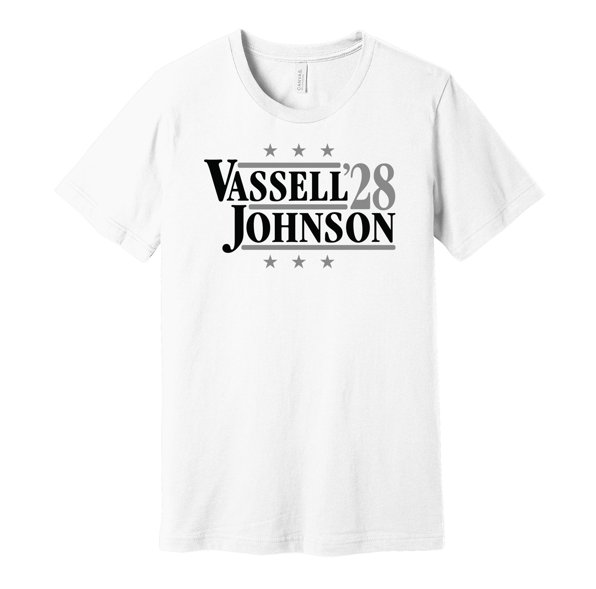 vassell johnson '28 for president 2028 san antonio spurs fan election parody white shirt