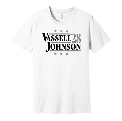 vassell johnson '28 for president 2028 san antonio spurs fan election parody white shirt