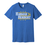 coach jim harbaugh justin herber for president 2024 los angeles chargers retro throwback blue shirt