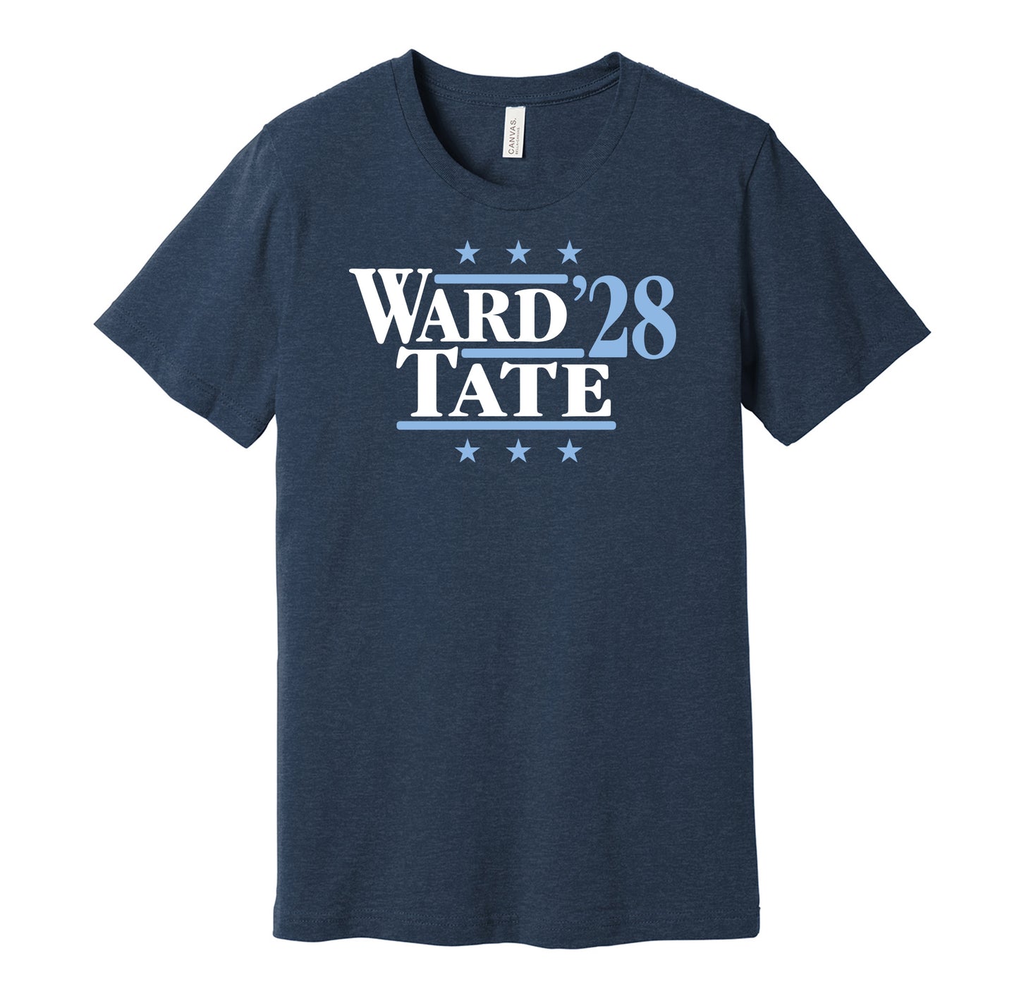 Tennessee Titans retro political campaign parody navy t-shirt featuring Cam Ward and Carnell Tate '28, designed in a vintage election style by Hyper Than Hype Shirts.