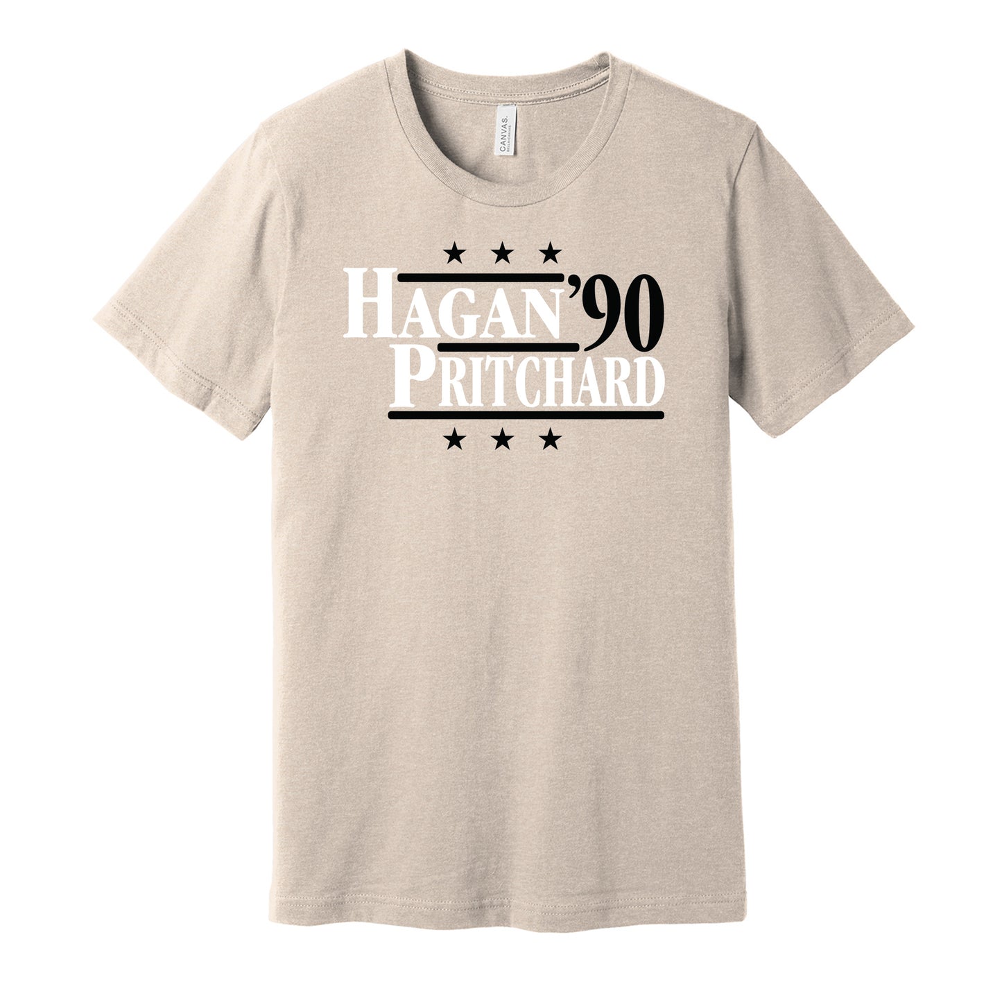 Colorado Buffaloes retro political campaign gold black t-shirt featuring Darian Hagan and Mike Pritchard '90, designed in a vintage election style by Hyper Than Hype Shirts.