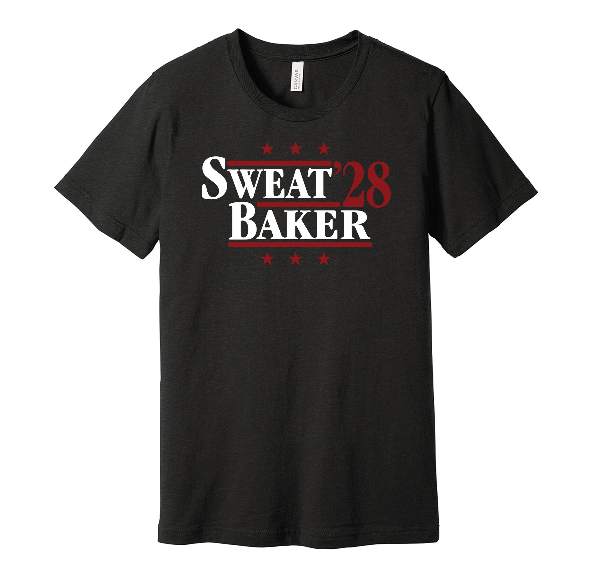 Arizona Cardinals retro political campaign parody black t-shirt featuring Josh Sweat and Budda Baker '28, designed in a vintage election style by Hyper Than Hype Shirts.
