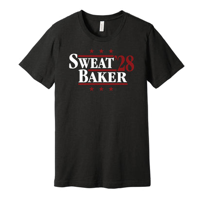 Arizona Cardinals retro political campaign parody black t-shirt featuring Josh Sweat and Budda Baker '28, designed in a vintage election style by Hyper Than Hype Shirts.