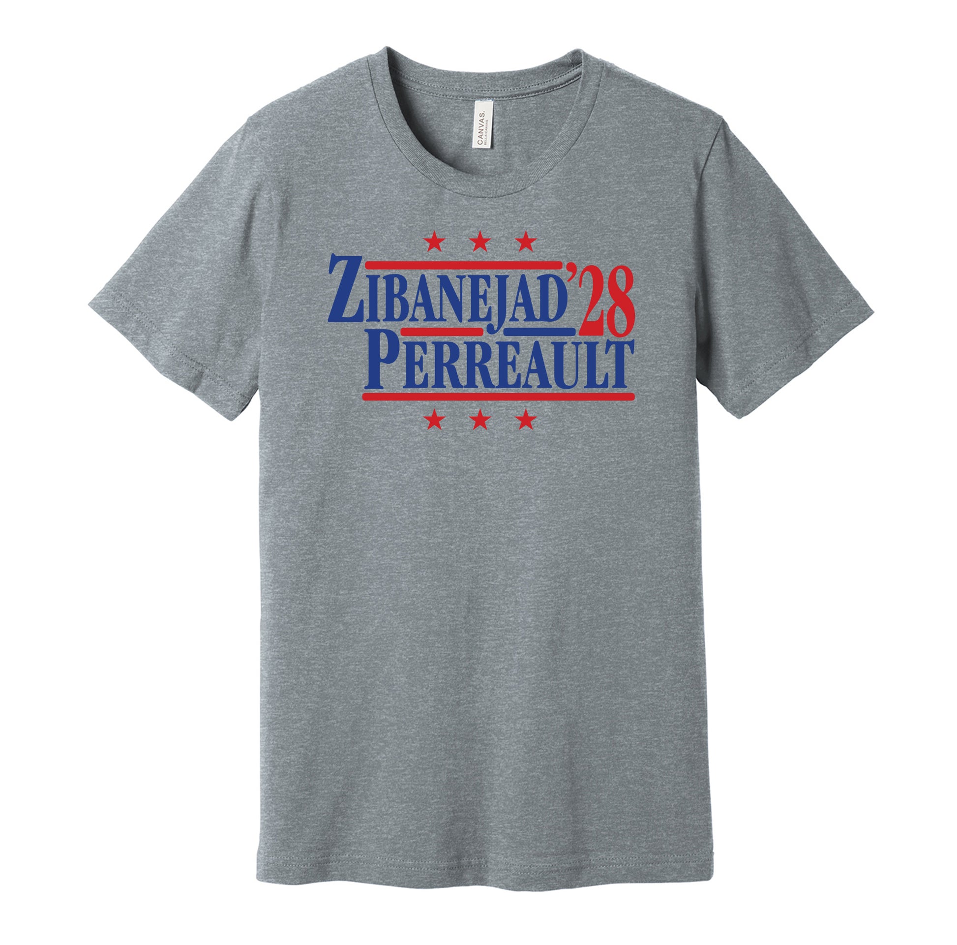 New York Rangers retro political campaign parody grey t-shirt featuring Mika Zibanejad and Gabriel Perreault '28 design
