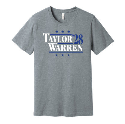 Indianapolis Colts retro political campaign parody grey t-shirt featuring Jonathan Taylor and Tyler Warren '28, designed in a vintage election style by Hyper Than Hype Shirts.