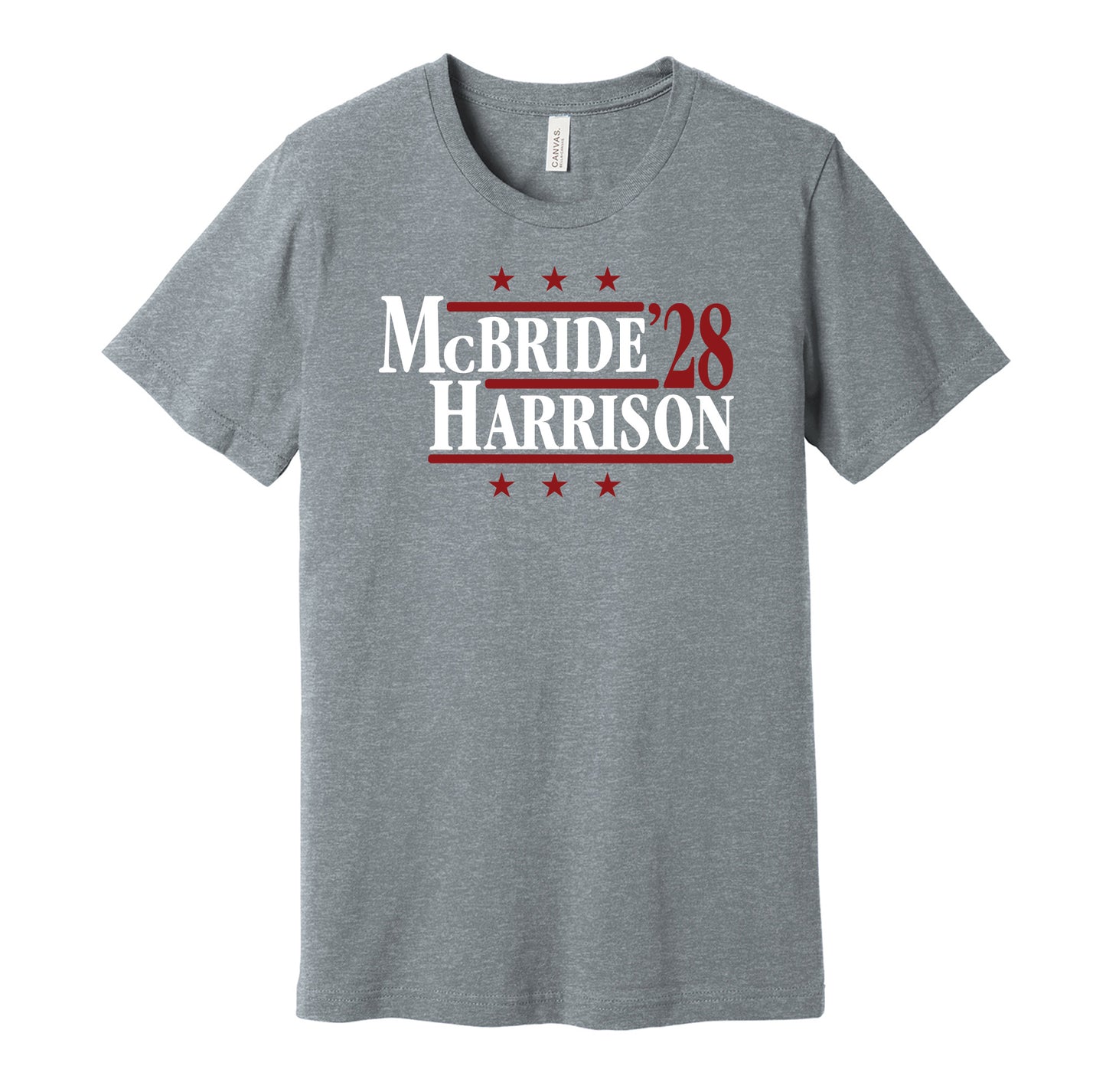 Arizona Cardinals retro political campaign parody grey t-shirt featuring Marvin Harrison Jr. and Trey McBride '28, designed in a vintage election style by Hyper Than Hype Shirts.