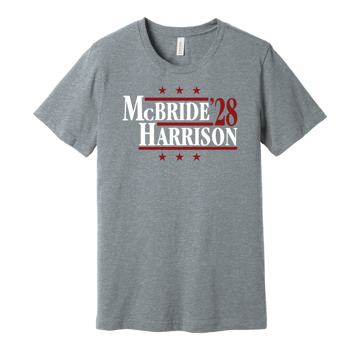 Arizona Cardinals retro political campaign parody grey t-shirt featuring Marvin Harrison Jr. and Trey McBride '28, designed in a vintage election style by Hyper Than Hype Shirts.
