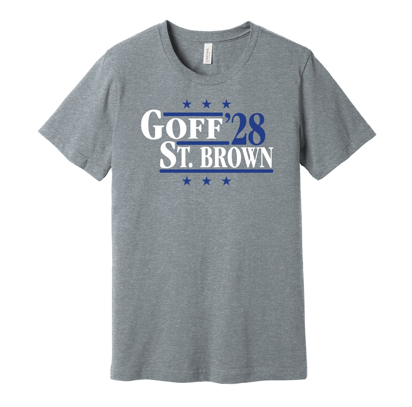 jared goff amon ra st brown for president 2028 detroit lions fan parody grey shirt