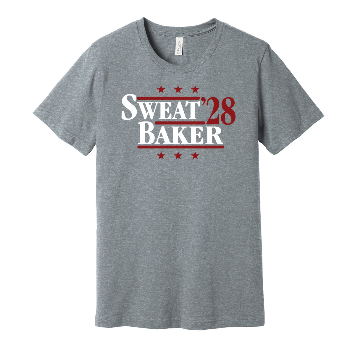 Arizona Cardinals retro political campaign parody grey t-shirt featuring Josh Sweat and Budda Baker '28, designed in a vintage election style by Hyper Than Hype Shirts.