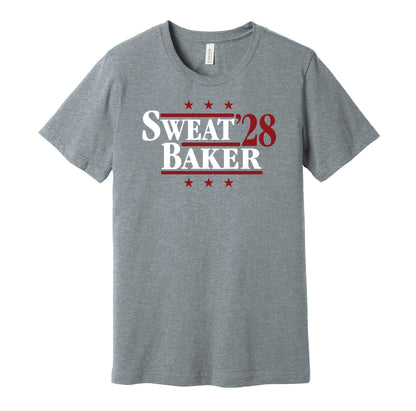 Arizona Cardinals retro political campaign parody grey t-shirt featuring Josh Sweat and Budda Baker '28, designed in a vintage election style by Hyper Than Hype Shirts.