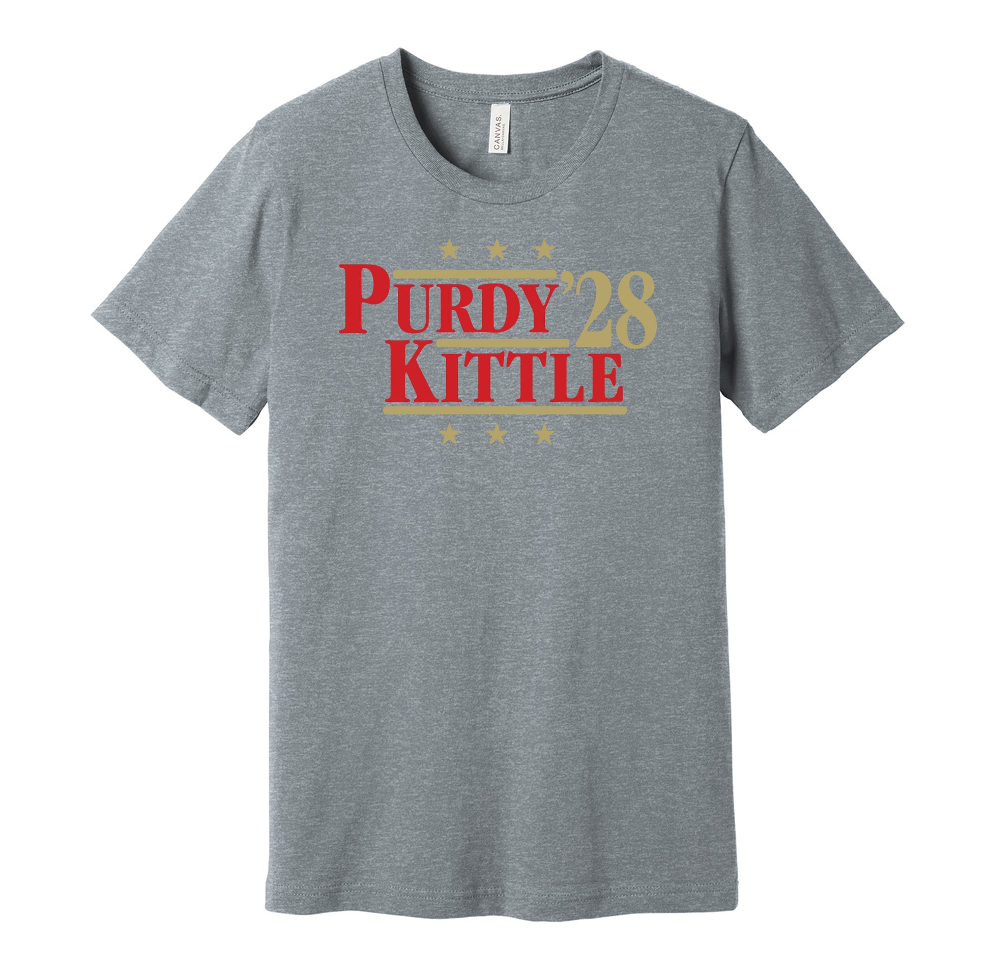 brock purdy george kittle for president 2028 san francisco 49ers fan parody grey shirt