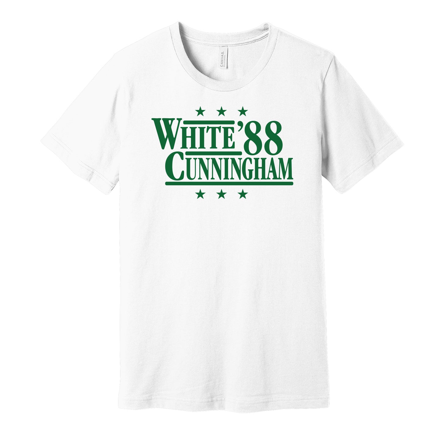 Philadelphia Eagles retro political campaign parody white t-shirt featuring Reggie White and Randall Cunningham '88, designed in a vintage election style by Hyper Than Hype Shirts.