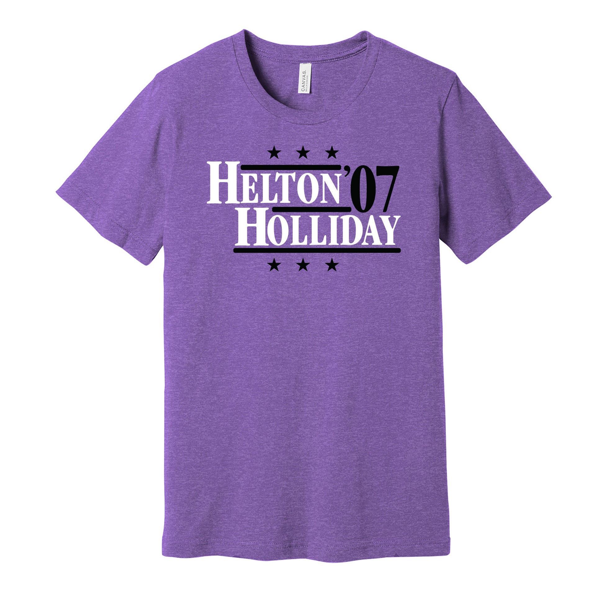 Colorado Rockies retro political campaign parody purple t-shirt featuring Todd Helton and Matt Holliday '07, designed in a vintage election style by Hyper Than Hype Shirts.