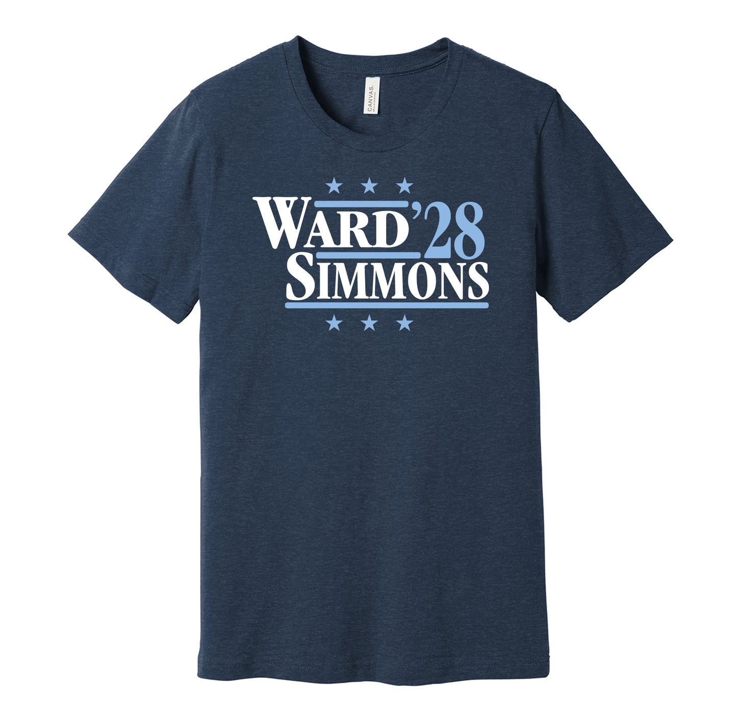 Tennessee Titans retro political campaign parody navy blue t-shirt featuring Cam Ward and Jeffery Simmons '28, designed in a vintage election style by Hyper Than Hype Shirts.