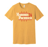 patrick mahomes isiah pacheco for president 2024 kansas city chiefs gold shirt