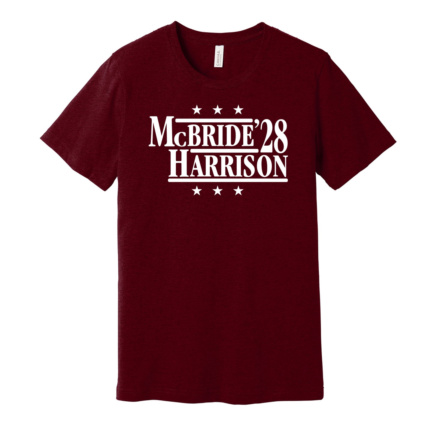 Arizona Cardinals retro political campaign parody red t-shirt featuring Marvin Harrison Jr. and Trey McBride '28, designed in a vintage election style by Hyper Than Hype Shirts.