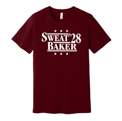 Arizona Cardinals retro political campaign parody red t-shirt featuring Josh Sweat and Budda Baker '28, designed in a vintage election style by Hyper Than Hype Shirts.