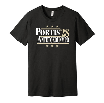 portis giannis antetokounmpo '28 for president 2028 milwaukee bucks fan election parody black shirt