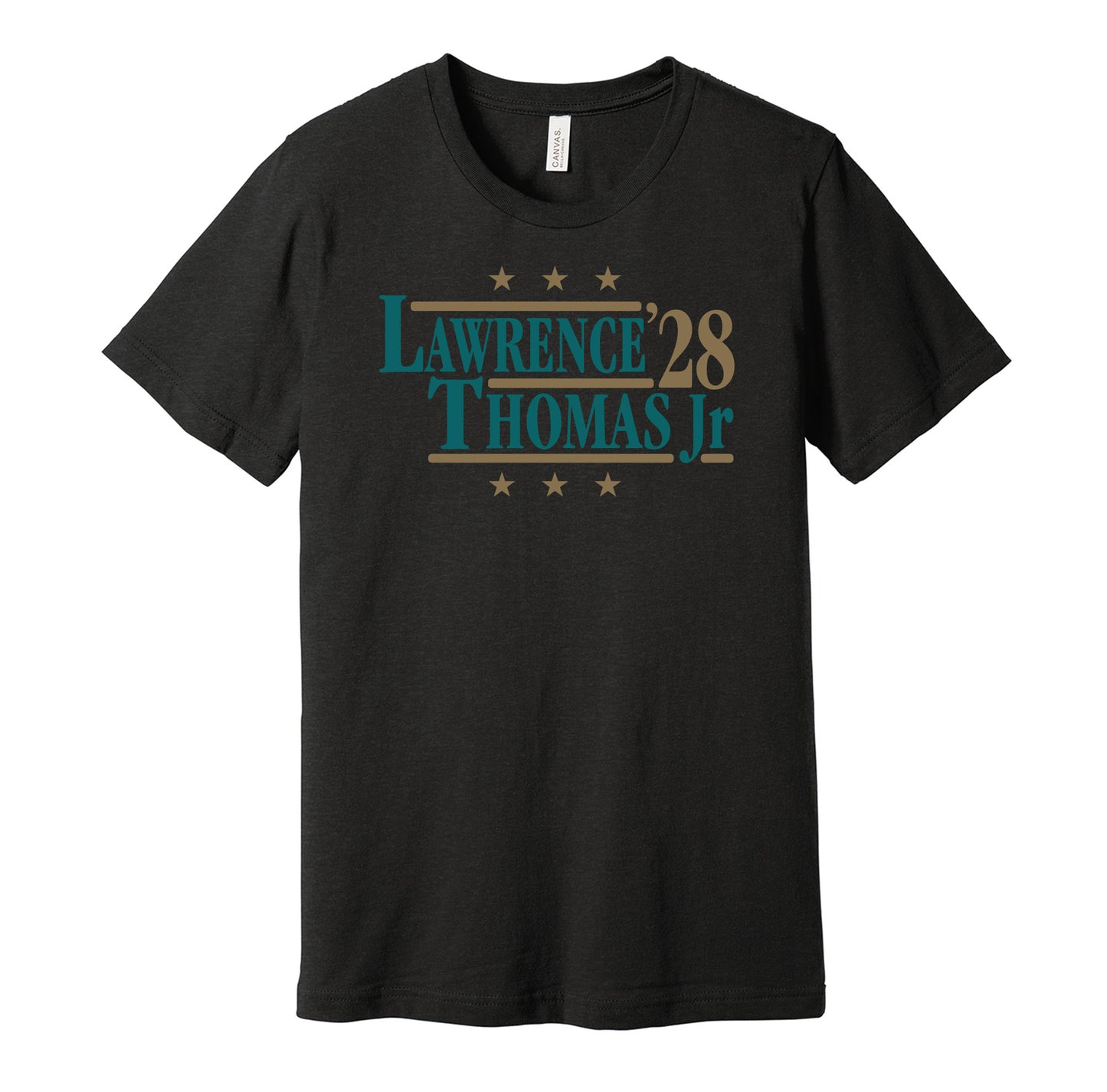 trevor lawrence brian thomas jr for president 2028 jacksonville jaguars fan election parody black shirt