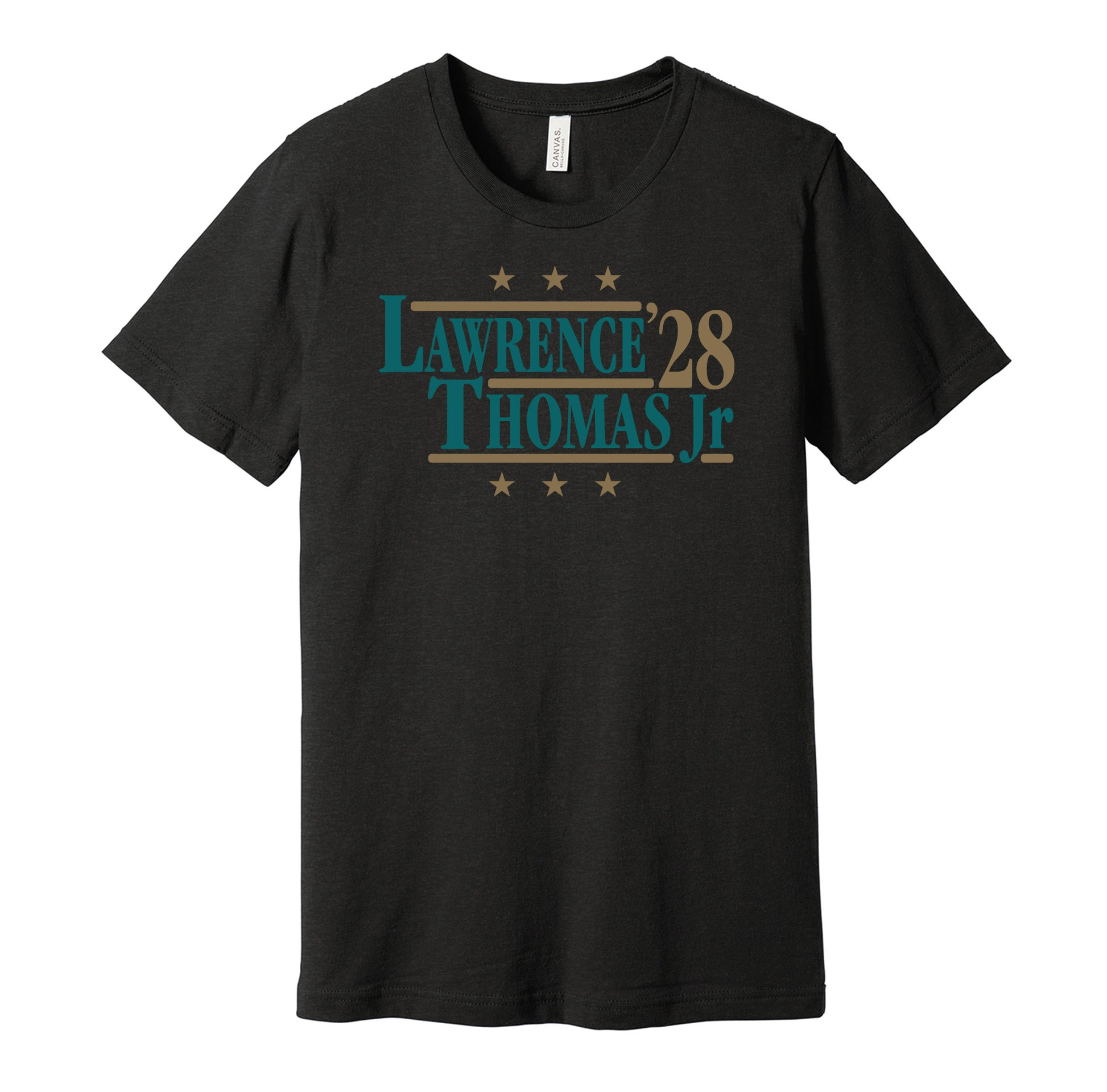 trevor lawrence brian thomas jr for president 2028 jacksonville jaguars fan election parody black shirt