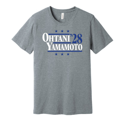 shohei ohtani yamamoto '28 for president 2028 los angeles dodgers fan election parody grey shirt