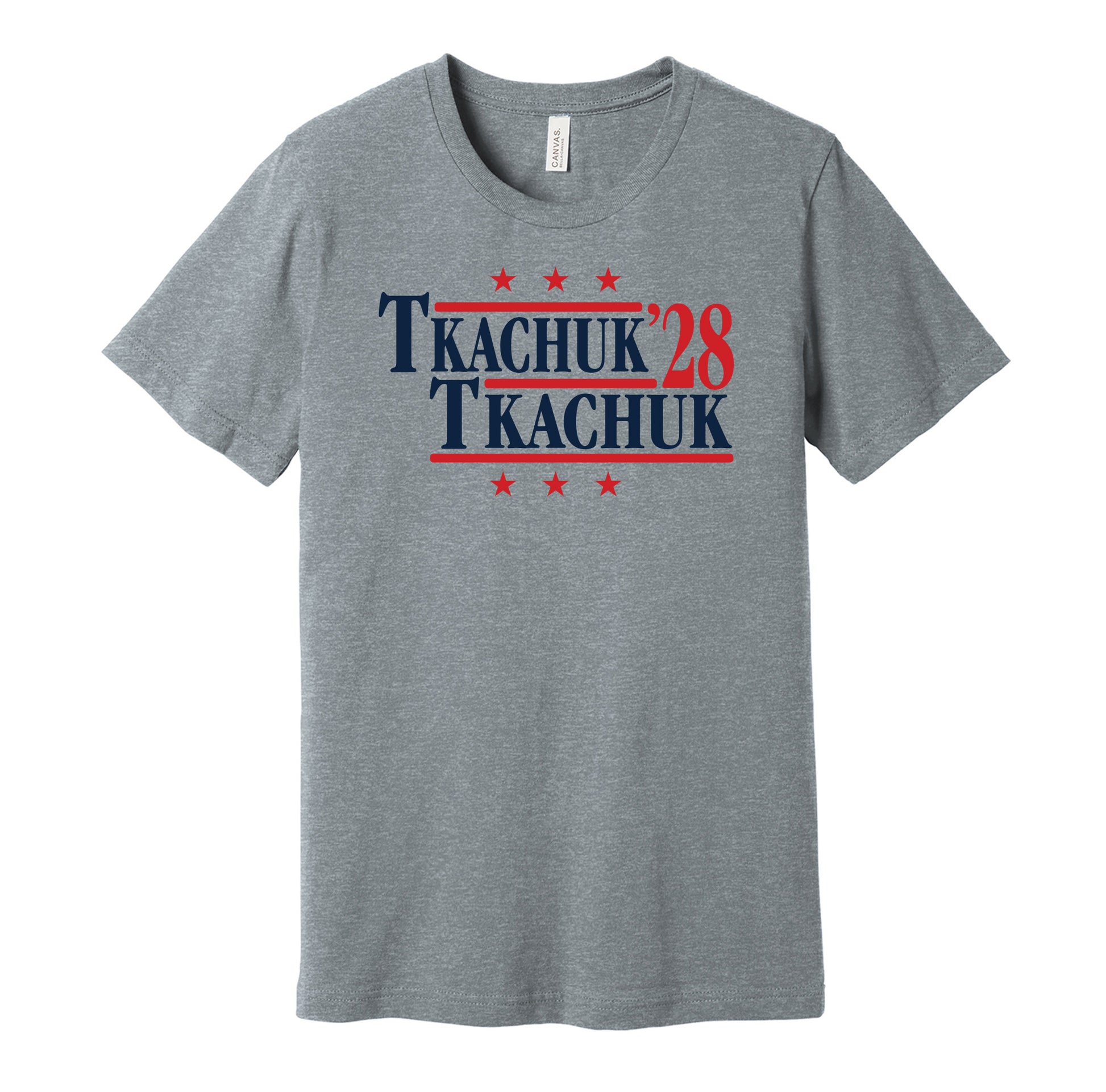 Florida Panthers retro political campaign parody grey t-shirt featuring Matthew Tkachuk and Brady Tkachuk '28, designed in a vintage election style by Hyper Than Hype Shirts.