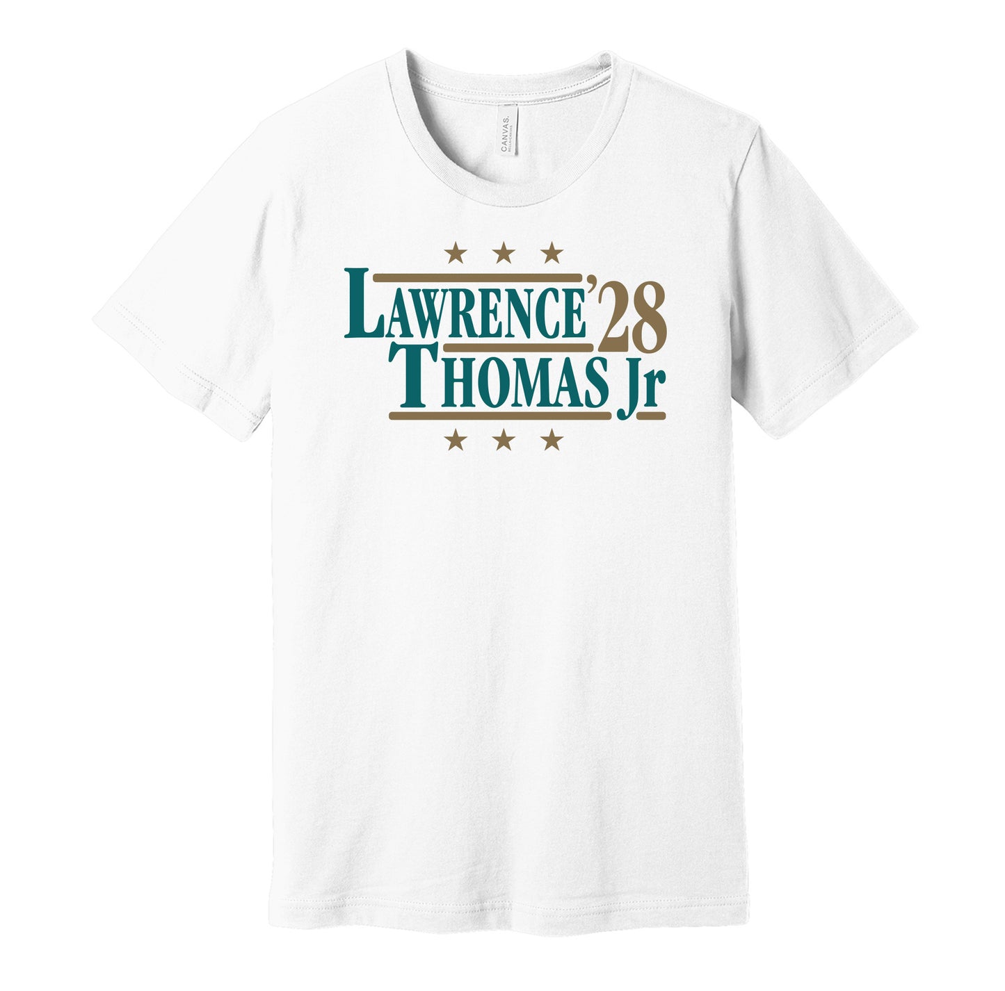 trevor lawrence brian thomas jr for president 2028 jacksonville jaguars fan election parody white shirt